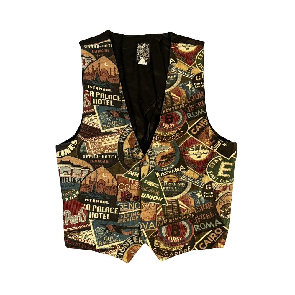Lattitudes Vest Mens Size XL Graphic Black Multi Art Streetwear Vintage 90s Arts